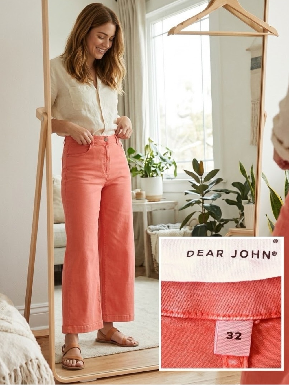 Dear John-Audrey Women's Wide Leg Jeans Pants in Radiant Red  -Size 32